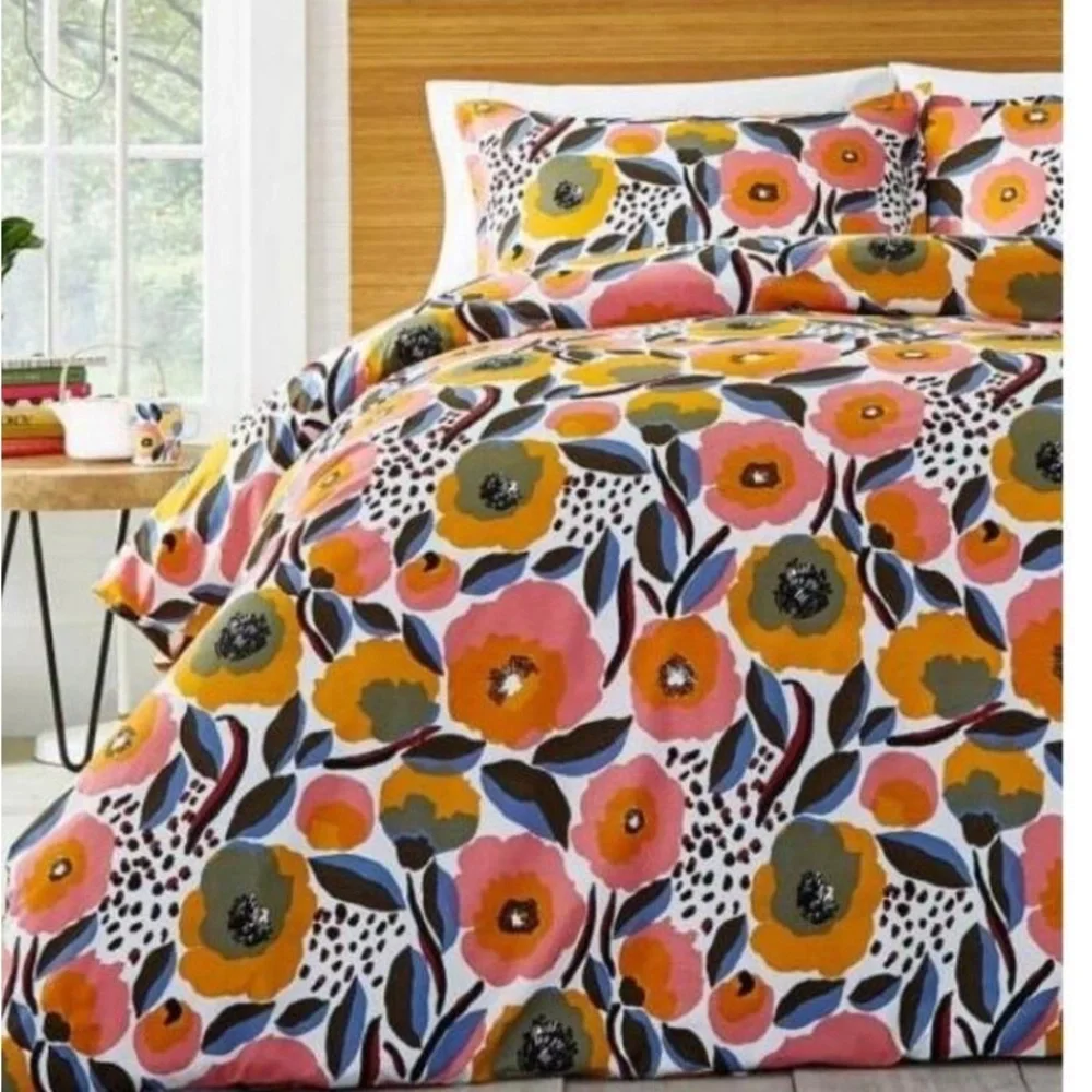 Marimekko Floral Duvet Cover in Pink, Orange, Yellow, Blue and Black